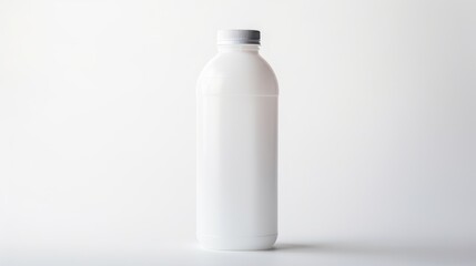 Minimalist design of a blank white plastic bottle isolated on a clean white background for product packaging or branding mockups
