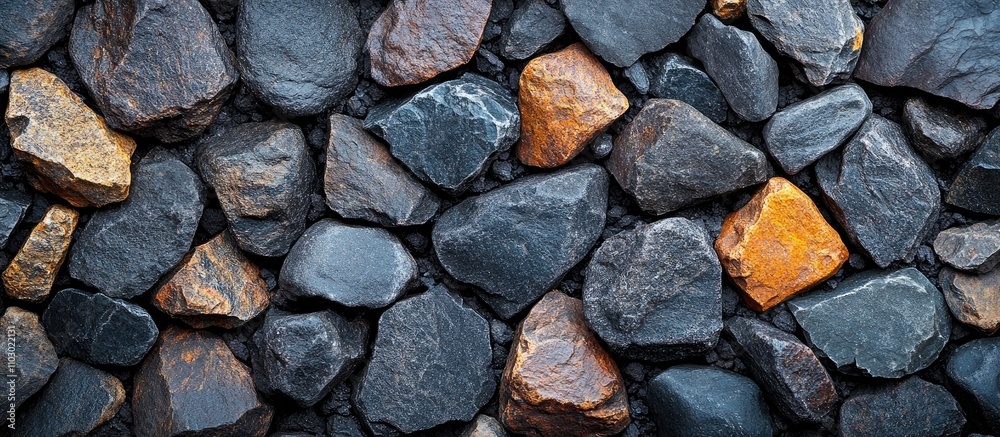 Poster textured gray and orange stone pebbles creating an abstract background ideal for premium brand desig