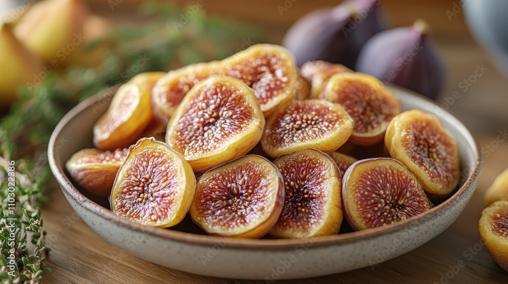 Aufkleber dried figs arranged on a rustic plate with fresh figs and herbs adding a touch of elegance to a heal