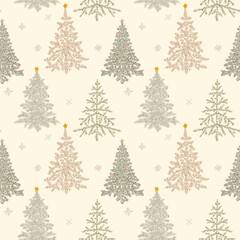 Fir tree seamless pattern. Beautiful Christmas background with hand drawn abstract fir trees. Ready Happy New Year surface pattern print design.