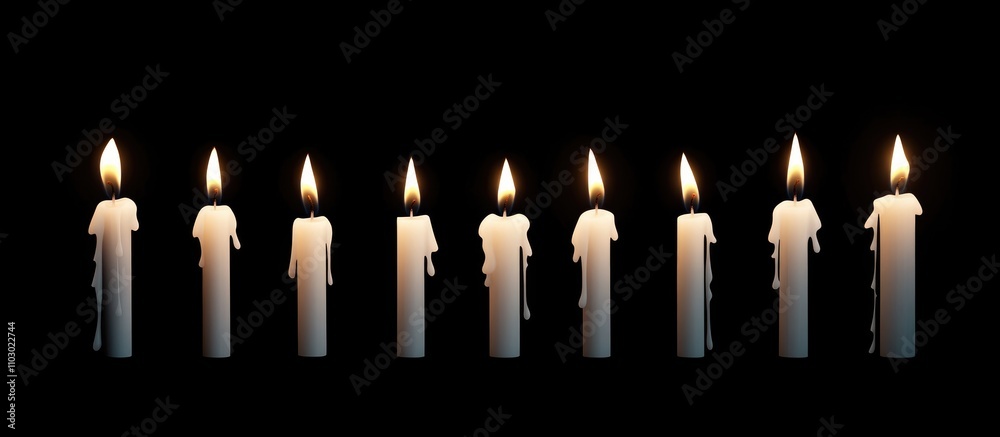 Aufkleber Illuminated candles in a row casting warm light against a dark backdrop creating a tranquil atmosphere during festive celebrations