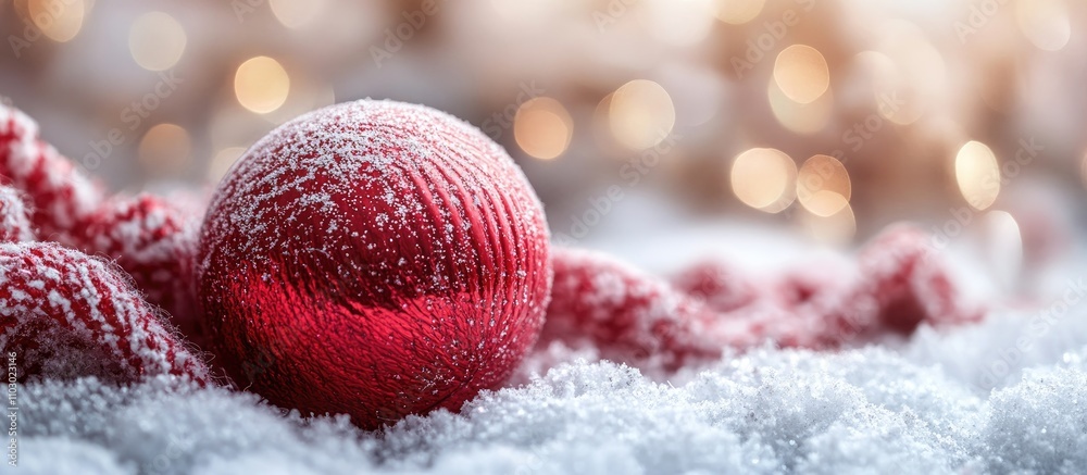Aufkleber red christmas ornament with snowy background and warm bokeh lights creating a festive atmosphere for