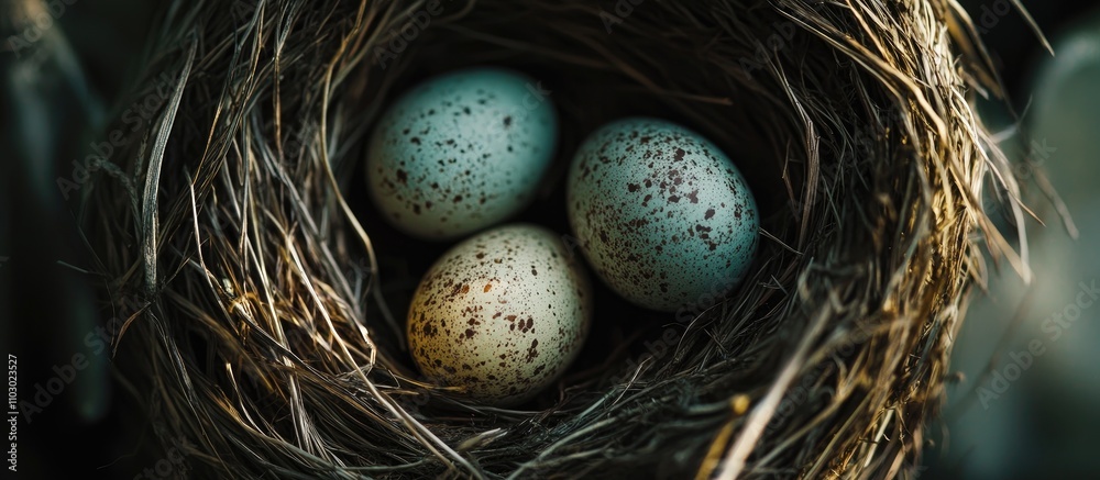 Aufkleber easter eggs nestled in a natural bird's nest creating a serene festive background for spring celebra
