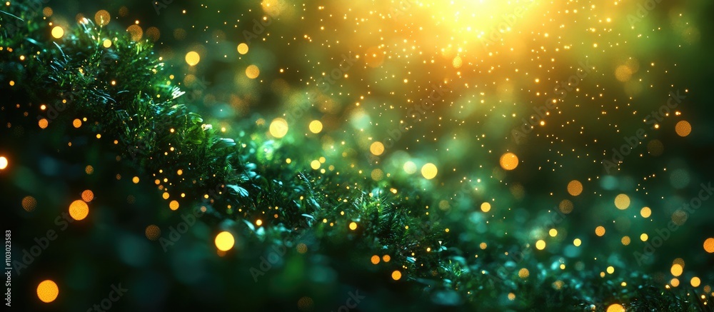 Poster Festive green background with bokeh lights creating a warm and cheerful atmosphere for Christmas and holiday-themed designs