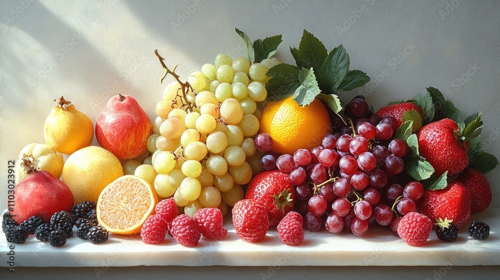 Aufkleber assorted fresh fruits arranged aesthetically on a white background showcasing vibrant colors and tex