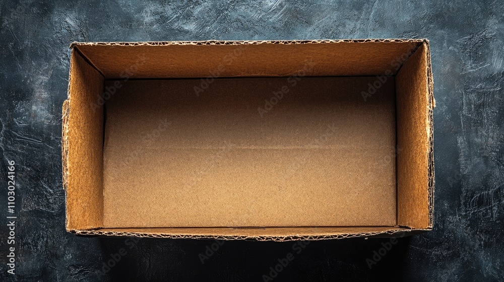 Poster Empty cardboard box on a dark background conveying minimalism and space for storage or packaging concepts in advertising and design.