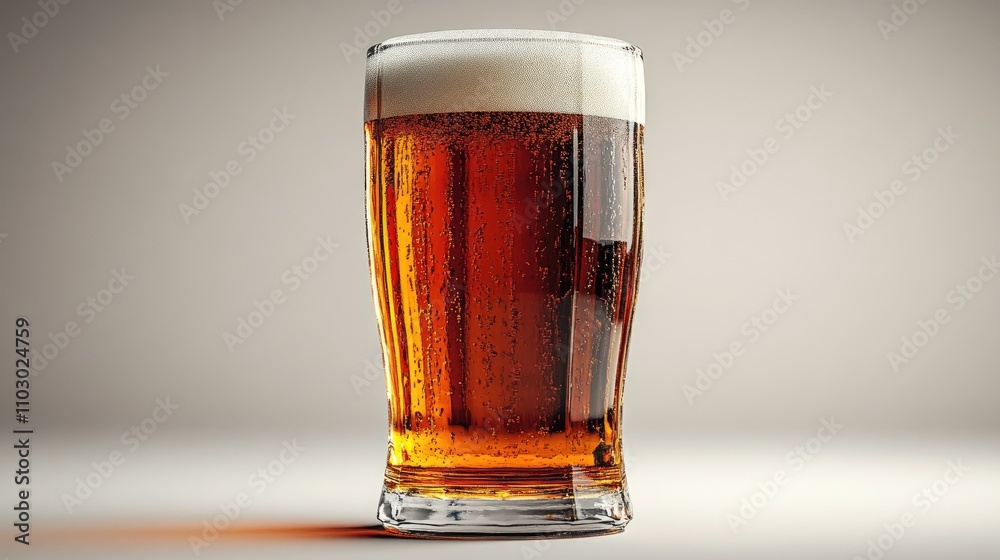 Aufkleber Clear glass of beer with foamy head displayed on a neutral background showcasing texture and color of the beverage in an enticing way