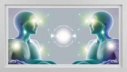 Two ethereal figures connect through a glowing sphere of energy.