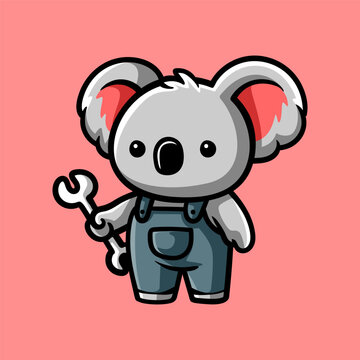 recommend clip art: fun cartoon of technician koala character isolated drawing line art style sketch classic vintage design illustration