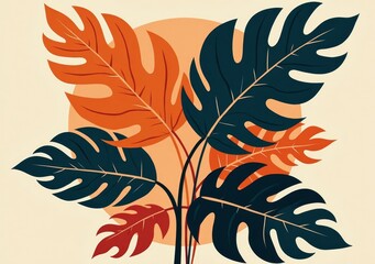 Colorful tropical leaves in bold shapes against a warm background