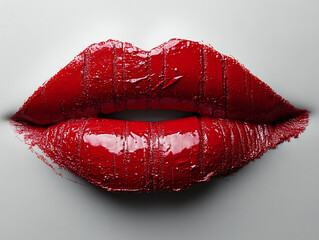 bold Red Lips with Lipstick on Minimalist Background