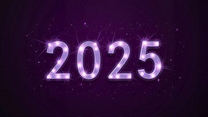 Pink glowing "2025" text with sparkles on a dark purple background