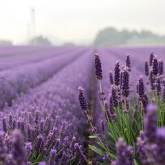 Obraz premium Lavender filed in rainy days