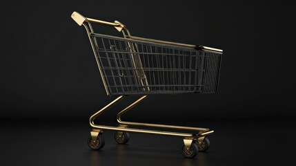 Gold shopping cart on a black background with a luxury design.