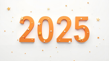 Orange "2025" text with stars on a white minimalist background