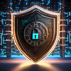 Glowing Shield of Cybersecurity