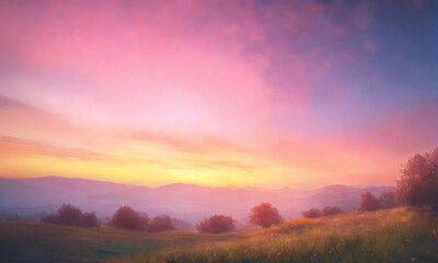 Fototapeta premium Morning, a field of flowers at dawn