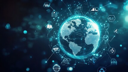 Obraz premium Digital Globe Surrounded by Technology Icons