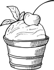 Frozen yogurt cup sketch. Cold sweet dessert
