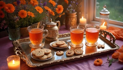 Herbal Tea and Biscuits with Relaxing Decor