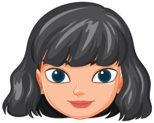 Smiling Cartoon Girl with Black Hair