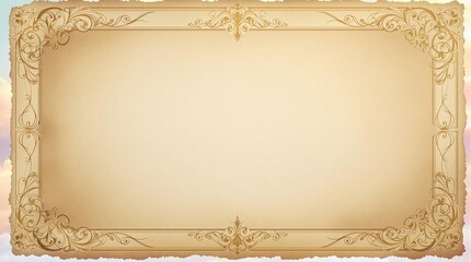 Old parchment with ornate gold border and subtle sky pattern, intricate, parchment, elegance., gold, vintage