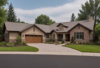 Naklejka premium A spacious house featuring a brick walkway that leads directly to it