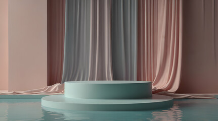 columns and curtains in a restaurant. Genrative.ai 