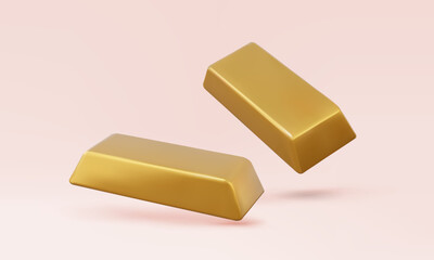 Gold bar icon floating on pink background. Stock trading investment asset exchange earning finance money bank currency saving economy concept. treasure precious, 3d vector. illustration