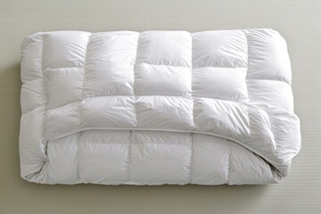 Overhead shot of a crumpled white duvet and fluffy pillows on a clean white bed cozy and inviting design perfect for bedroom visuals