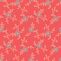 Japanese Garden Flower Leaf Vector Seamless Pattern
