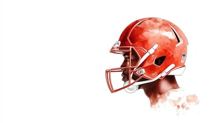 A stylized illustration of a football player wearing a red helmet, showcasing a side profile against a minimalist white background.