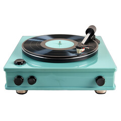 a blue record player with a black record isolated on white background png