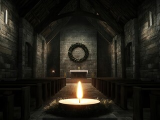 Naklejka premium Intimate candlelit ceremony in historic chapel a spiritual reflection