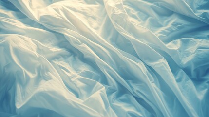 Obraz premium Overhead view of white bedding in a natural, unmade state soft folds and textures creating a calming and inviting visual aesthetic
