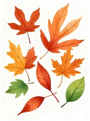 Naklejka premium Watercolor Autumn Leaves Clipart, Fall Leaves, Leaf Illustrations, Digital Download, Maple leaf, Thanksgiving card decoration, Autumn Foliage, white background, invitation, wall art, sublimation 
