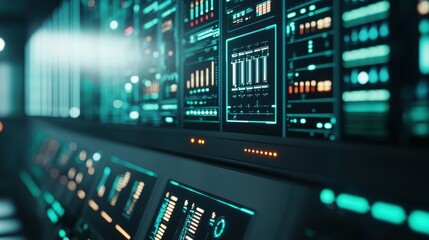 Fototapeta premium Futuristic Energy Control Panel Clean Tech Renewable Power Monitoring System