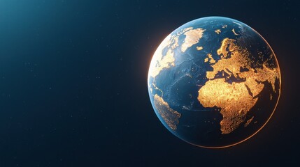 A stunning view of Earth illuminated by city lights, showcasing continents against a dark backdrop, emphasizing global connectivity and beauty.