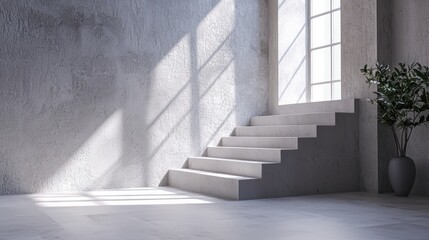 Obraz premium Minimal white stairs blending seamlessly into a neutral wall modern interior concept showcasing elegance in simplicity and functionality