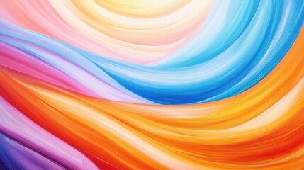Obraz premium A vibrant abstract painting featuring swirling colors of blue, orange, pink, and yellow, creating a dynamic and harmonious visual experience.