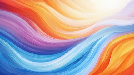 Fototapeta premium A vibrant abstract painting featuring flowing waves of orange, purple, and blue, evoking a sense of movement and warmth.