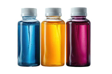 Colorful liquid bottles arranged in a line against a light background - Powered by Adobe