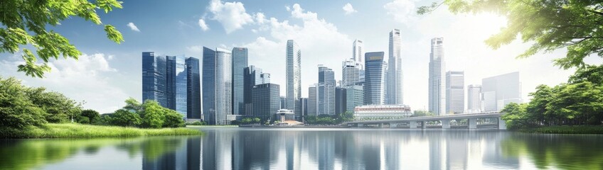 City Skyline Transforms into Green Cityscape Transition to Sustainable Urban Development (Panoramic Banner)