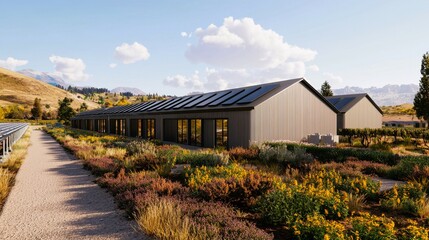 Sustainable Solar Farm Eco Friendly Energy Building and Landscape