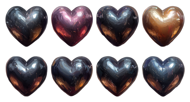 Eight Shiny Metallic Hearts Love Romance Valentine s Day Abstract Background