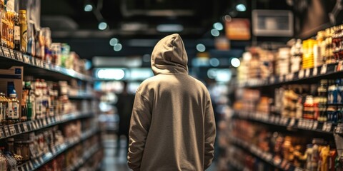 Retail Security Person in Hoodie Represents Store Surveillance and Shoplifting Prevention Measures for Loss Prevention Concept