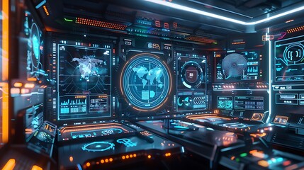 Obraz premium Futuristic Control Room with Advanced Technology