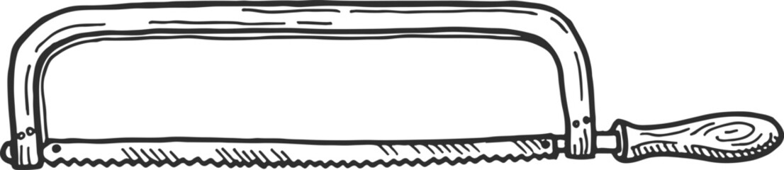 Hack saw sketch. Cutting wood drawn tool