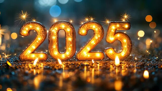Spectacular 2025 New Year Celebration, with vibrant numbers against a festive backdrop, capturing joy and togetherness as we count down to the new year with loved ones