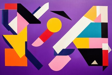 Motion of figures and squares on a lavender canvas